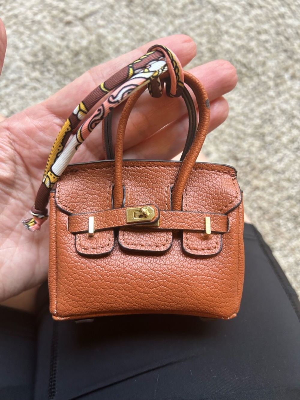 Micro Mini Brown Bag Charm with Gold Hardware fits AirPods, cards and lipstick